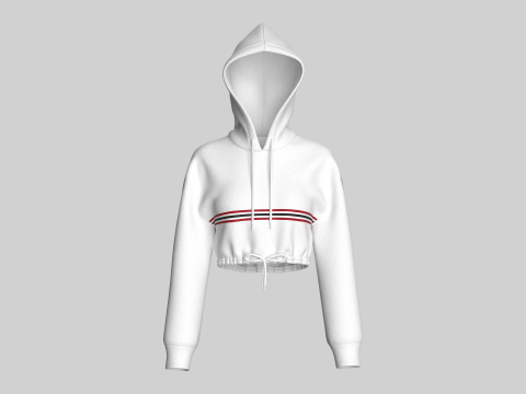 Kurzer, schulterfreier Kapuzenpullover f&uuml;r M&auml;dchen mit Streifen 3D Modell