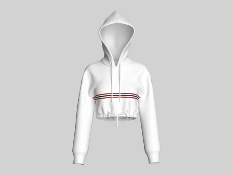 Felpa con cappuccio corta da ragazza con spalle scoperte e righe Modello 3D