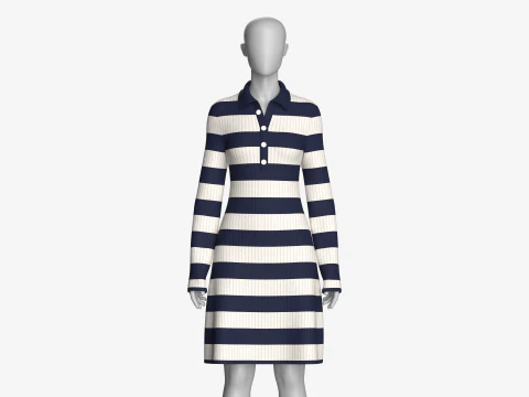 Girls Striped Color Block Long Sleeve Sweater 3D Model