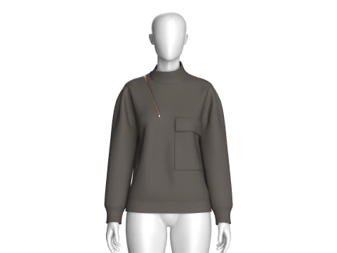 Girls Asymmetric Zip Mock Neck Pullover 3D Model