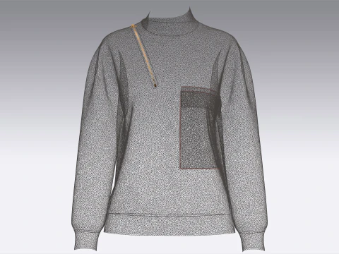 Girls Asymmetric Zip Mock Neck Pullover 3D Model