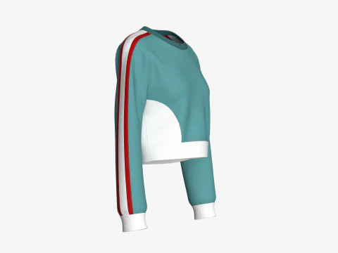 गर्ल्स साइड स्ट्राइप्ड क्रॉप स्वेटशर्ट 3D मॉडल