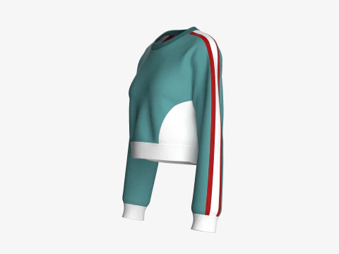 गर्ल्स साइड स्ट्राइप्ड क्रॉप स्वेटशर्ट 3D मॉडल