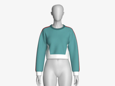 गर्ल्स साइड स्ट्राइप्ड क्रॉप स्वेटशर्ट 3D मॉडल