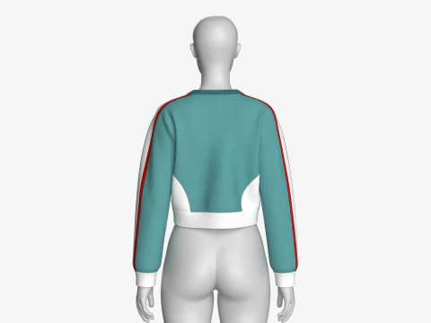 गर्ल्स साइड स्ट्राइप्ड क्रॉप स्वेटशर्ट 3D मॉडल