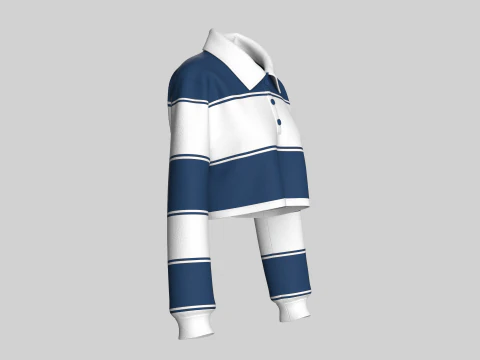 गर्ल्स स्ट्राइप क्रॉप पोलो स्वेटशर्ट 3D मॉडल