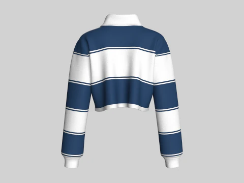 गर्ल्स स्ट्राइप क्रॉप पोलो स्वेटशर्ट 3D मॉडल