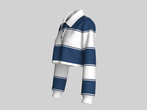 गर्ल्स स्ट्राइप क्रॉप पोलो स्वेटशर्ट 3D मॉडल