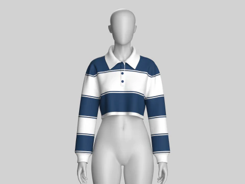 गर्ल्स स्ट्राइप क्रॉप पोलो स्वेटशर्ट 3D मॉडल