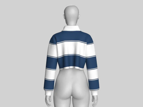 गर्ल्स स्ट्राइप क्रॉप पोलो स्वेटशर्ट 3D मॉडल