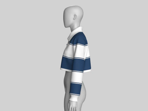 गर्ल्स स्ट्राइप क्रॉप पोलो स्वेटशर्ट 3D मॉडल