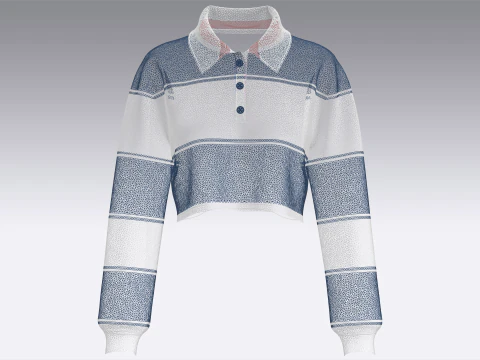 गर्ल्स स्ट्राइप क्रॉप पोलो स्वेटशर्ट 3D मॉडल