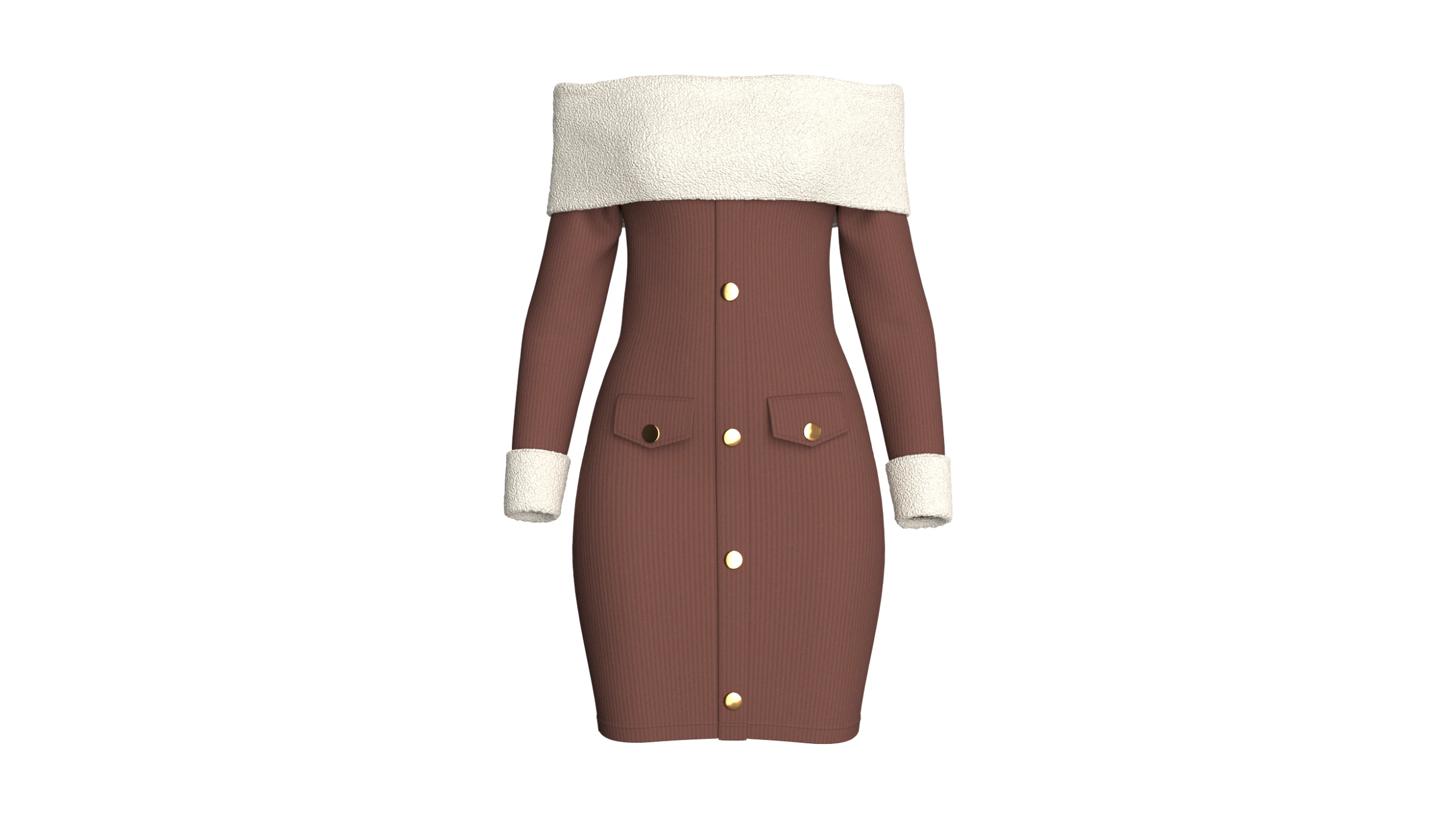 Abito a coste da ragazza con spalle scoperte e sherpa Modello 3D .c4d .max .obj .3ds .fbx .stl .blend 