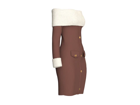Abito a coste da ragazza con spalle scoperte e sherpa Modello 3D