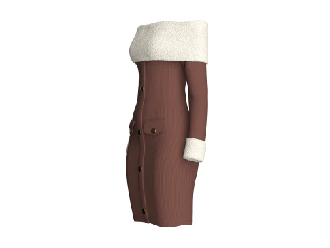 Abito a coste da ragazza con spalle scoperte e sherpa Modello 3D