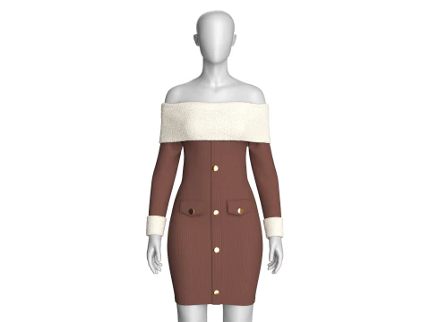 Abito a coste da ragazza con spalle scoperte e sherpa Modello 3D