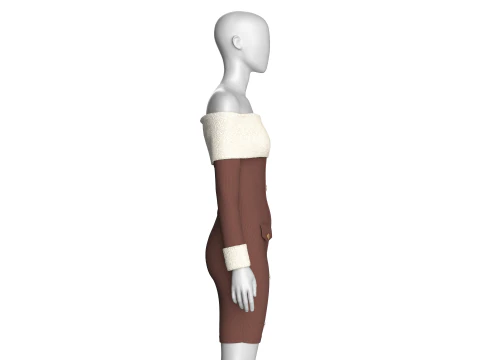 Abito a coste da ragazza con spalle scoperte e sherpa Modello 3D