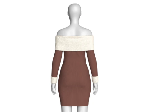 Abito a coste da ragazza con spalle scoperte e sherpa Modello 3D