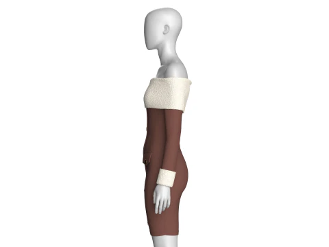 Abito a coste da ragazza con spalle scoperte e sherpa Modello 3D