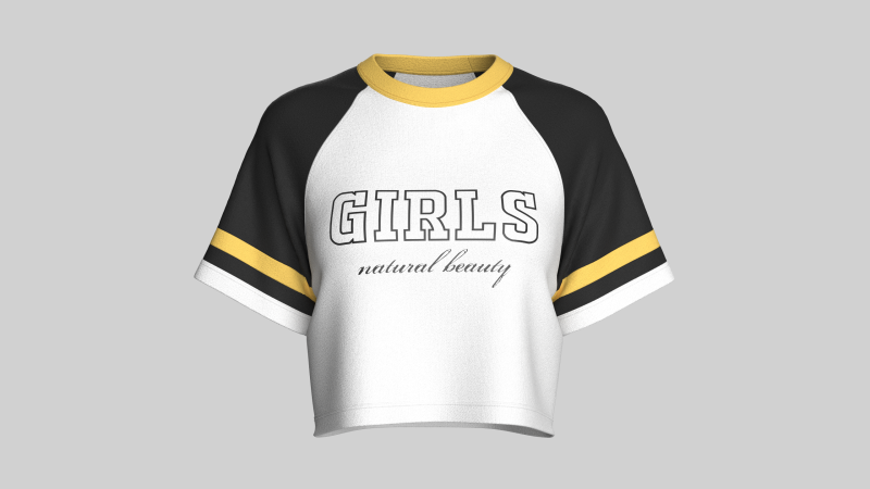 Kız &Ccedil;ocuk Baskılı Raglan Crop Top 3D Model .c4d .max .obj .3ds .fbx .stl .blend 