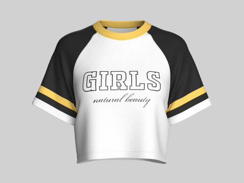 Top cropped raglan estampado para meninas Modelo 3D