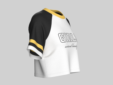 Kız &Ccedil;ocuk Baskılı Raglan Crop Top 3D Model