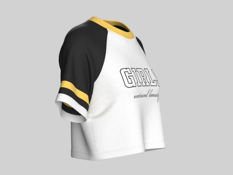 Girls Printed Raglan Crop Top 3D Model