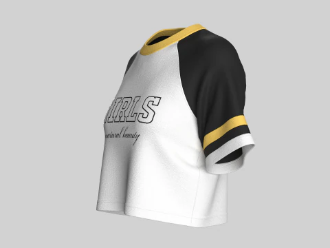 Girls Printed Raglan Crop Top 3D Model