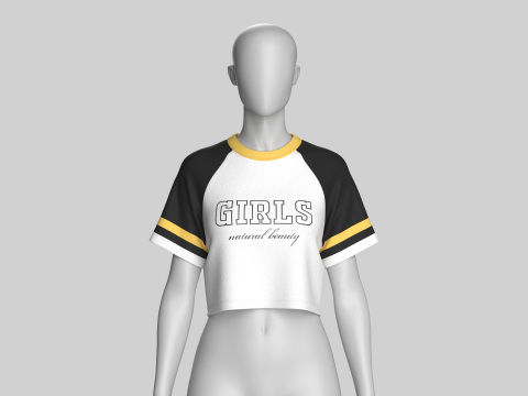Kız &Ccedil;ocuk Baskılı Raglan Crop Top 3D Model
