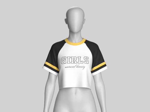 Girls Printed Raglan Crop Top 3D Model