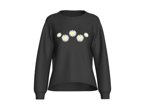 Moletom preto estampado com flor raglan para meninas Modelo 3D