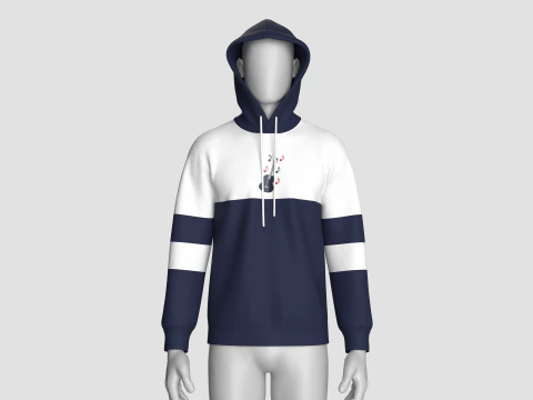 Men Color Block Printed Hoodie 3D Model