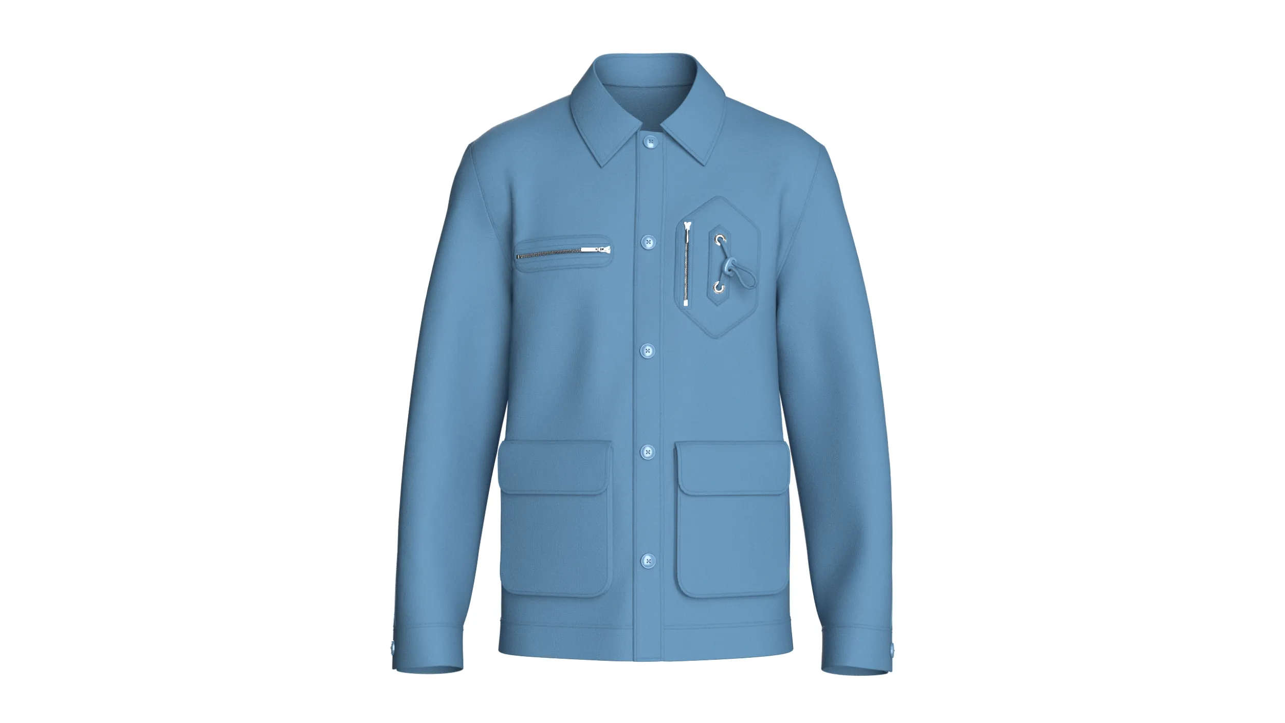 Men Utility Button-Up Jacket With Multi Pockets 3D Model .c4d .max .obj .3ds .fbx .stl .blend 