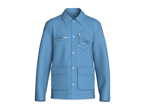 Hombres Chaqueta utilitaria con botones y m&uacute;ltiples bolsillos Modelo 3D