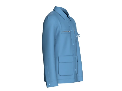 Men Utility Button-Up Jacket With Multi Pockets 3D Model