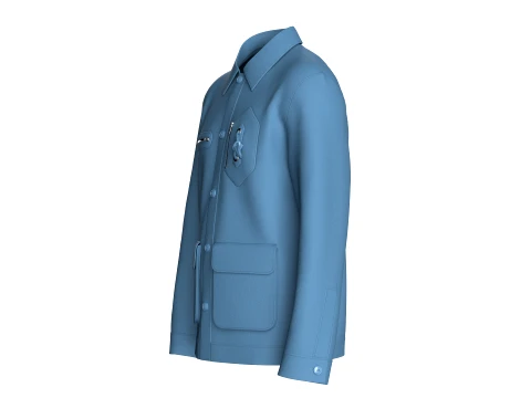 Men Utility Button-Up Jacket With Multi Pockets 3D Model