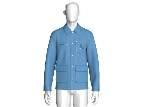 Men Utility Button-Up Jacket With Multi Pockets 3D Model