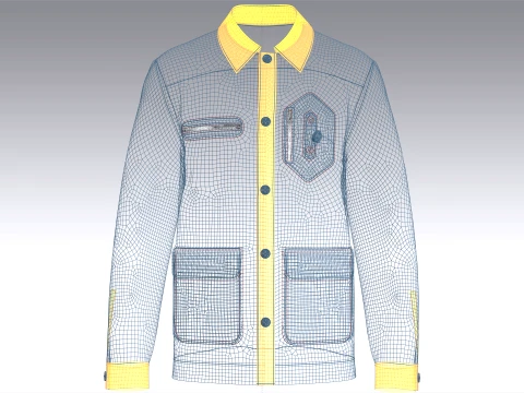 Men Utility Button-Up Jacket With Multi Pockets 3D Model