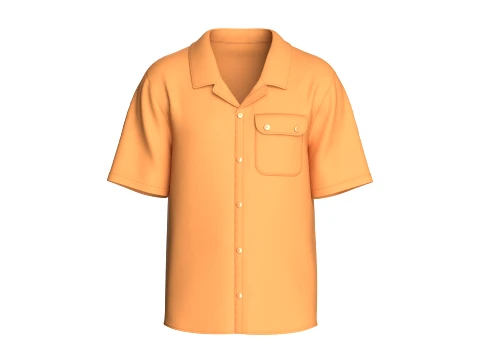 Men Cuban Camp Collar Shirt With Chest Pocket 3D Model