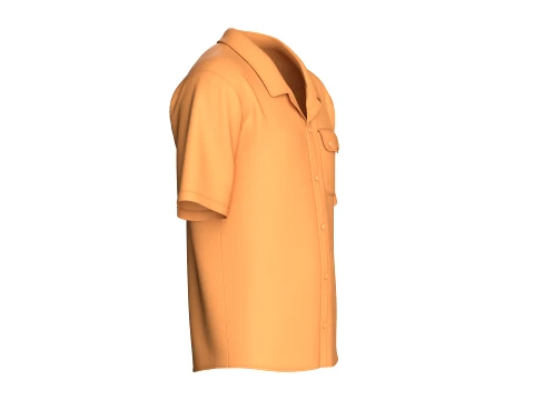 Men Cuban Camp Collar Shirt With Chest Pocket 3D Model