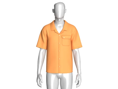 Men Cuban Camp Collar Shirt With Chest Pocket 3D Model