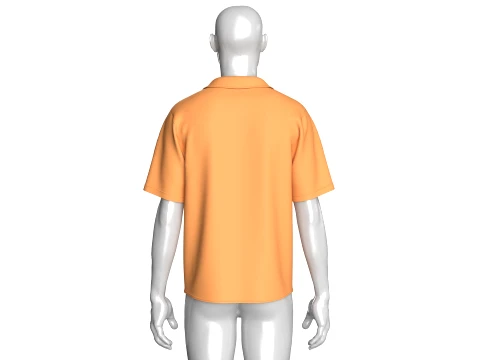 Men Cuban Camp Collar Shirt With Chest Pocket 3D Model