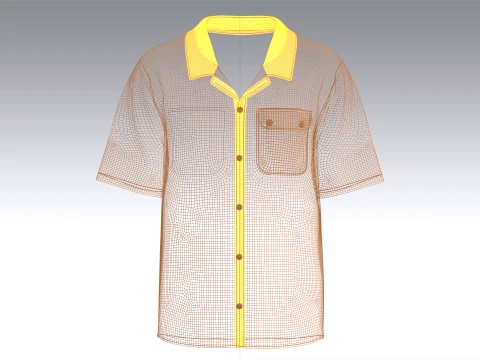 Men Cuban Camp Collar Shirt With Chest Pocket 3D Model