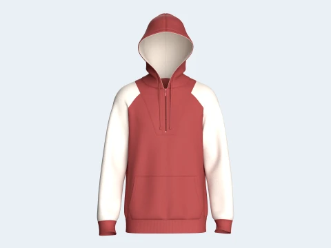 Men 2 Ton Color Block Half-Zip Hoodie 3D Model