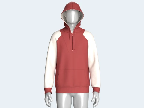 Men 2 Ton Color Block Half-Zip Hoodie 3D Model