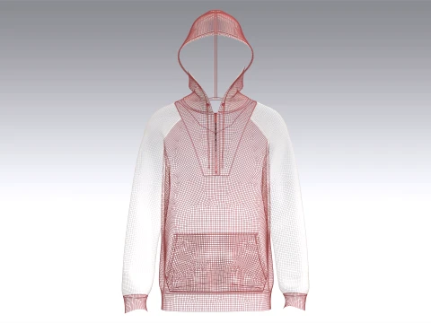 Men 2 Ton Color Block Half-Zip Hoodie 3D Model