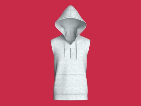Men Sleeveless Half-Zip Melange Hoodie 3D Model