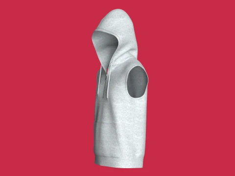 Men Sleeveless Half-Zip Melange Hoodie 3D Model