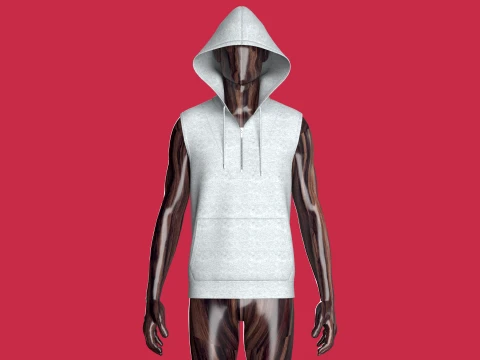 Men Sleeveless Half-Zip Melange Hoodie 3D Model