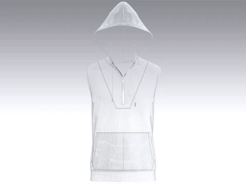 Men Sleeveless Half-Zip Melange Hoodie 3D Model